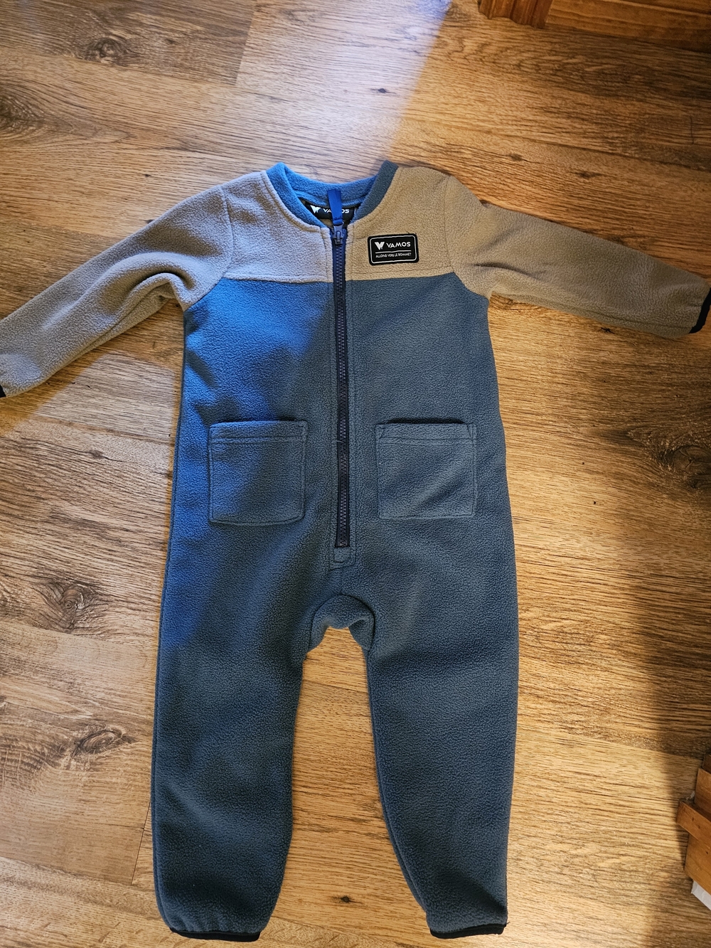 AMO Two-Tone Blue and Gray Fleece One-Piece Kids Bodysuit